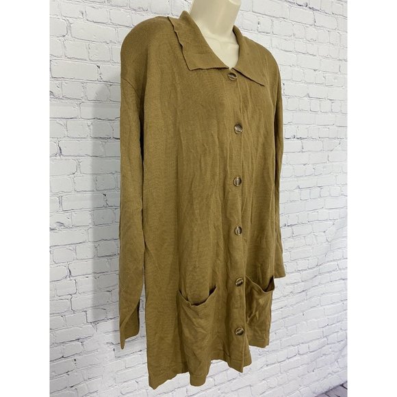 Jon Lawrence LTD. Brown Button Down Sweater Cardigan Pockets Shoulder Pads XL - Picture 2 of 8